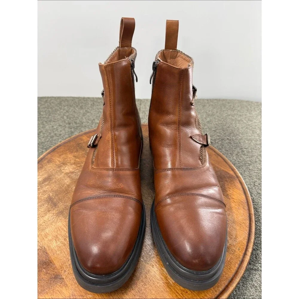 Marc Nolan Boots Mens 11 Grant Bucklet Brown Leather Tweed Preppy Academia